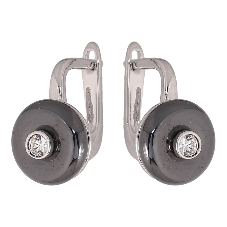 Серьги Xuping TTM Stainless Steel цвет Родий английский замок "Узор из черной керамики с кристаллом" фото №1 Серьги Xuping TTM Stainless Steel цвет Родий английский замок "Узор из черной керамики с кристаллом" фото №1