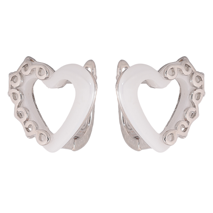 Серьги Xuping TTM Stainless Steel цвет Родий английский замок "Сердечки с белой керамикой" фото №24 Серьги Xuping TTM Stainless Steel цвет Родий английский замок "Сердечки с белой керамикой" фото №24