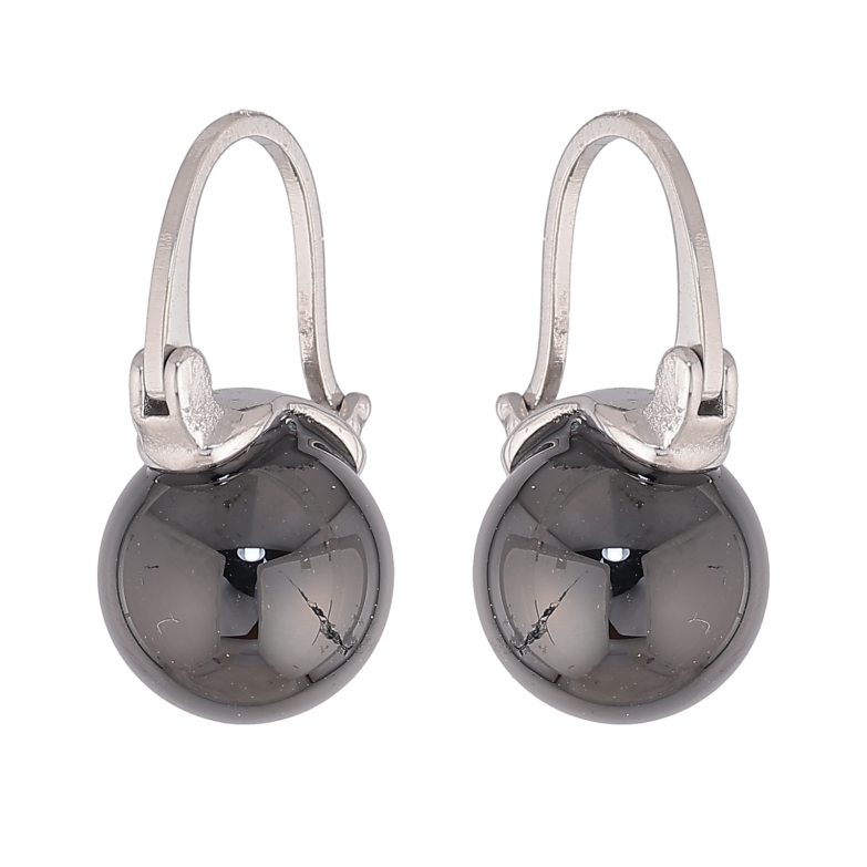 Сережки Xuping TTM Stainless Steel колір Родій замок-шпилька "Чорні керамічні кульки" ø 10мм фото №3