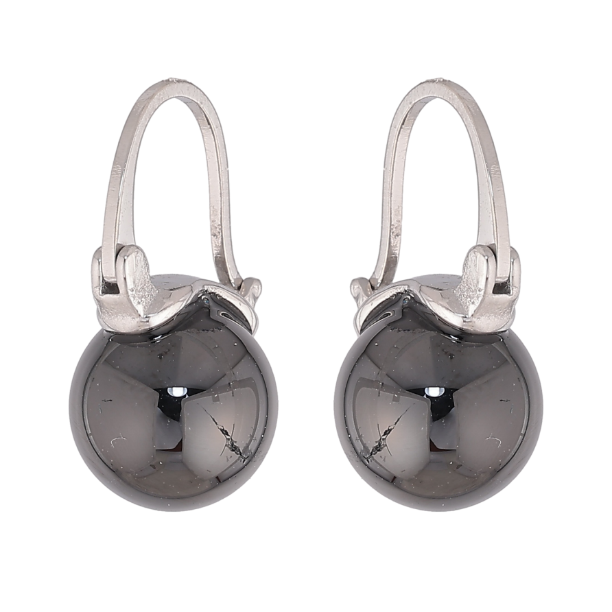 Серьги Xuping TTM Stainless Steel цвет Родий замок-булавка "Черные керамические шарики" ø 10мм фото №1