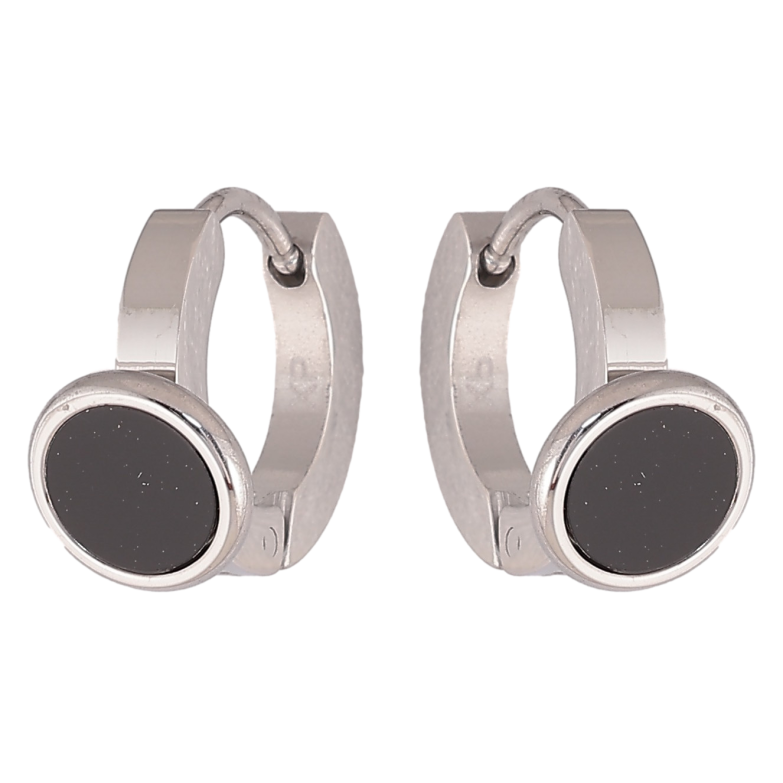 Сережки Xuping TTM Stainless Steel колір Родій колечка "Кола з чорними вставками" фото №2