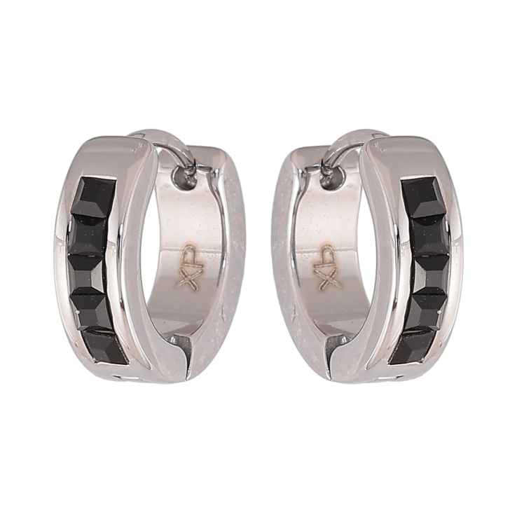 Серьги Xuping TTM Stainless Steel цвет Родий колечки "Дорожки черных кристаллов" фото №10 Серьги Xuping TTM Stainless Steel цвет Родий колечки "Дорожки черных кристаллов" фото №10