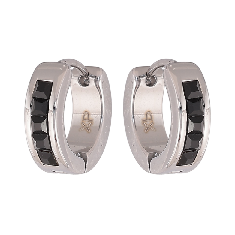 Сережки Xuping TTM Stainless Steel колір Родій колечка "Доріжки чорних кристалів" фото №4