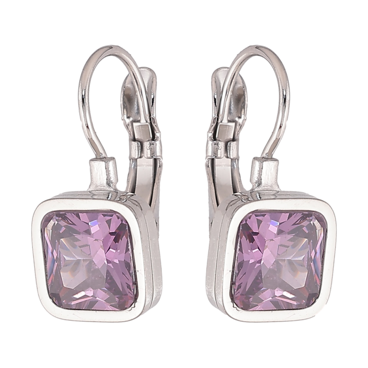 Серьги Xuping TTM Stainless Steel цвет Родий французский замок "Сиреневые кристаллы" 9х9мм фото №19
