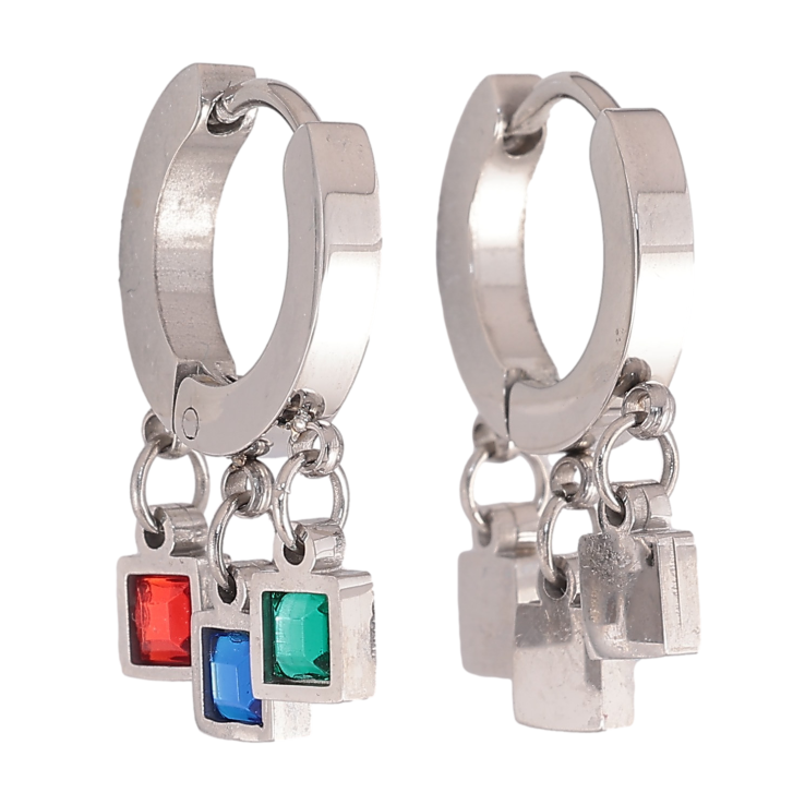 Серьги Xuping TTM Stainless Steel цвет Родий подвески на колечках "Подвески с разноцветными кристаллами" фото №20