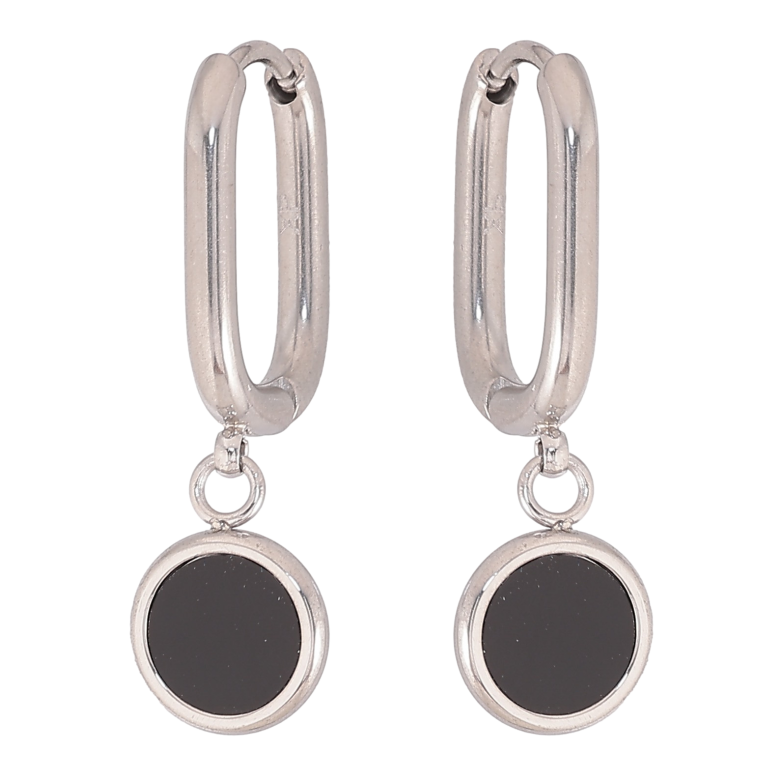 Сережки Xuping TTM Stainless Steel колір Родій підвіски на колечках "Кола з чорними вставками" фото №3 Сережки Xuping TTM Stainless Steel колір Родій підвіски на колечках "Кола з чорними вставками" фото №3