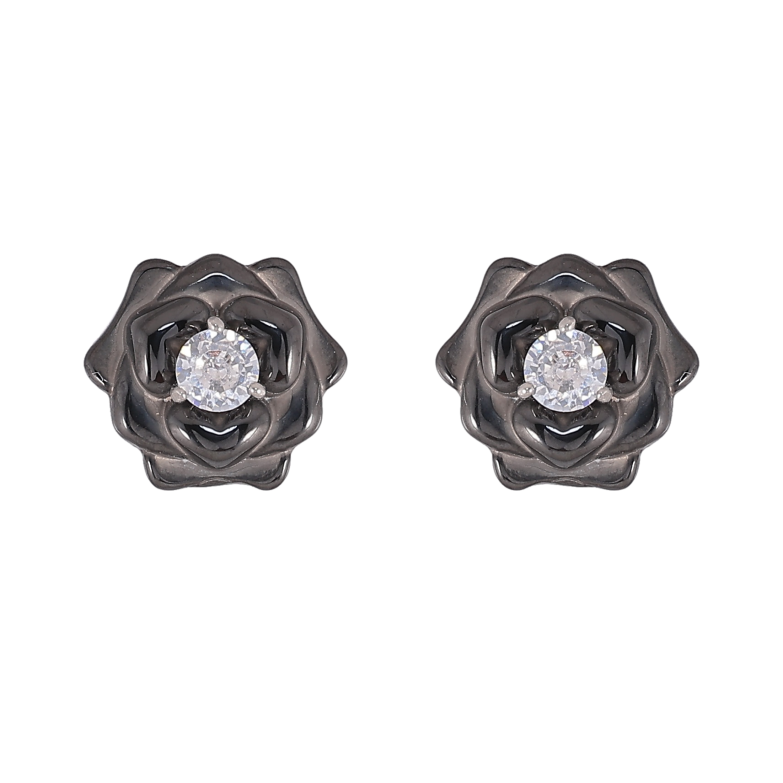 Серьги Xuping TTM Stainless Steel цвет Родий пусеты "Черные керамические цветочки с кристаллами" фото №1 Серьги Xuping TTM Stainless Steel цвет Родий пусеты "Черные керамические цветочки с кристаллами" фото №1