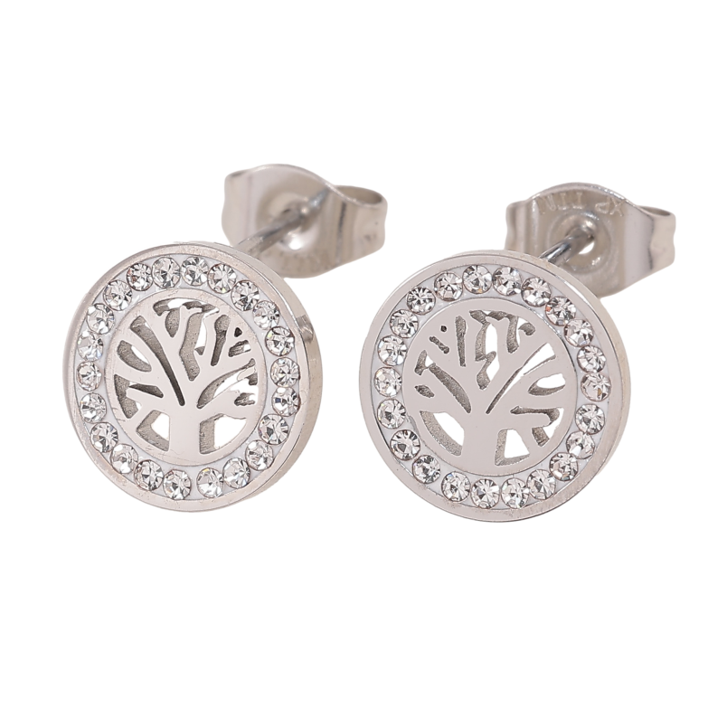 Сережки Xuping TTM Stainless Steel колір Родій пусети "Древо життя" ø 10мм фото №2 Сережки Xuping TTM Stainless Steel колір Родій пусети "Древо життя" ø 10мм фото №2