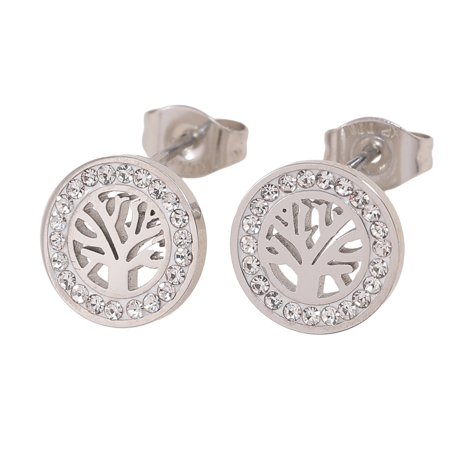 Серьги Xuping TTM Stainless Steel цвет Родий пусеты "Древо жизни" ø 10мм фото №1 Серьги Xuping TTM Stainless Steel цвет Родий пусеты "Древо жизни" ø 10мм фото №1