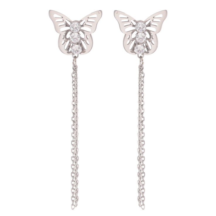Серьги Xuping TTM Stainless Steel цвет Родий пусеты "Бабочки с цепочками" фото №4 Серьги Xuping TTM Stainless Steel цвет Родий пусеты "Бабочки с цепочками" фото №4