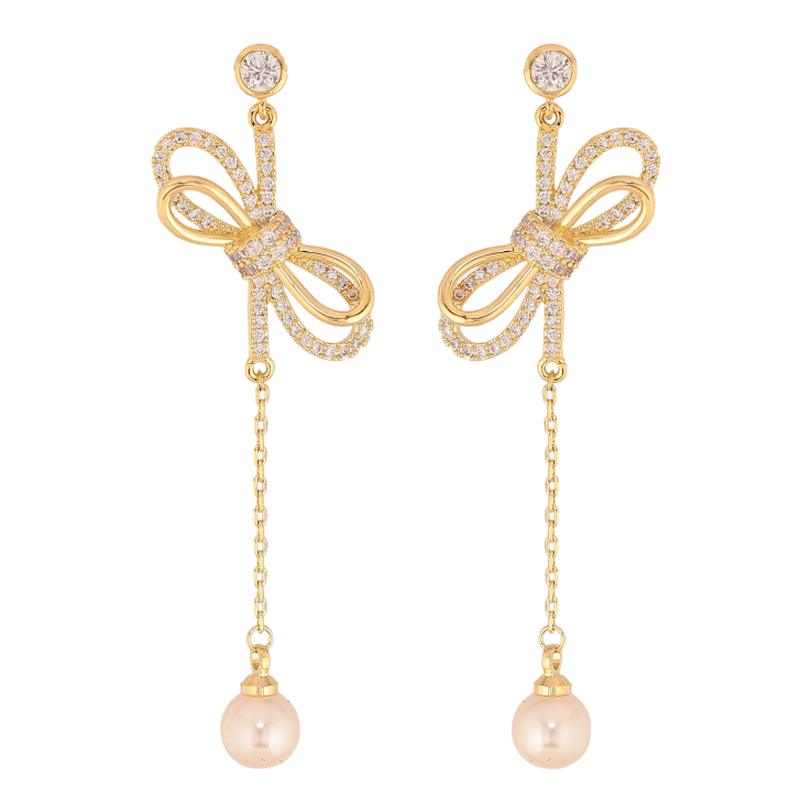 Серьги Xuping цвет 14K с кристаллами Swarovski пусеты "Бантики с кристаллами Clear и жемчужинами" фото №5 Серьги Xuping цвет 14K с кристаллами Swarovski пусеты "Бантики с кристаллами Clear и жемчужинами" фото №5