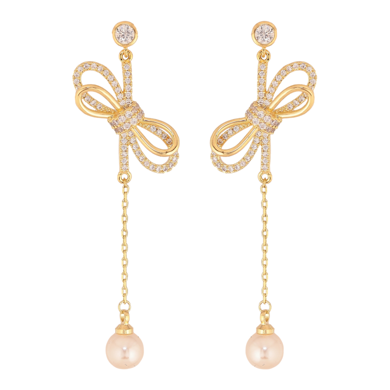 Серьги Xuping цвет 14K с кристаллами Swarovski пусеты "Бантики с кристаллами Clear и жемчужинами" фото №6 Серьги Xuping цвет 14K с кристаллами Swarovski пусеты "Бантики с кристаллами Clear и жемчужинами" фото №6