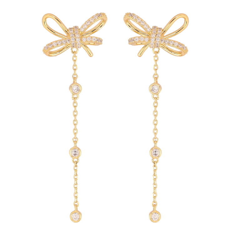 Серьги Xuping цвет 14K с кристаллами Swarovski пусеты "Бантики с кристальными подвесками" фото №4 Серьги Xuping цвет 14K с кристаллами Swarovski пусеты "Бантики с кристальными подвесками" фото №4