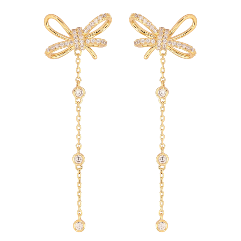 Серьги Xuping цвет 14K с кристаллами Swarovski пусеты "Бантики с кристальными подвесками" фото №4 Серьги Xuping цвет 14K с кристаллами Swarovski пусеты "Бантики с кристальными подвесками" фото №4