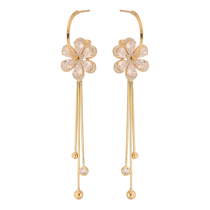 Серьги Xuping цвет 14K с кристаллами Swarovski пусеты "Кристальные цветочки на дугах" фото №25