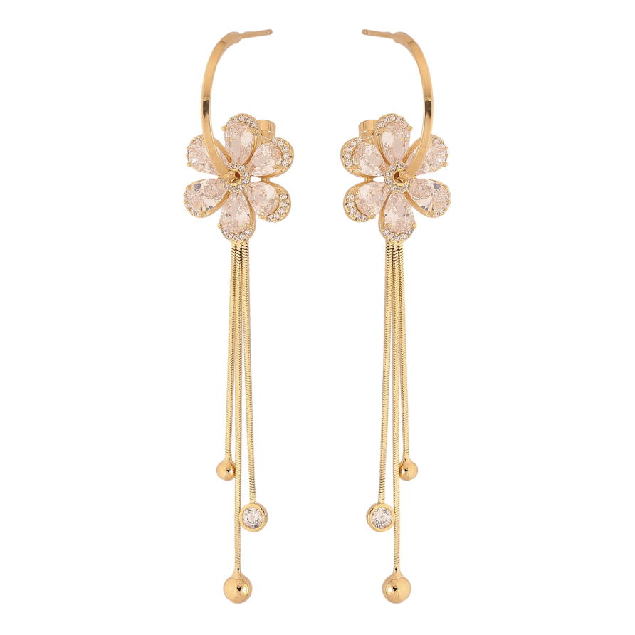 Серьги Xuping цвет 14K с кристаллами Swarovski пусеты "Кристальные цветочки на дугах" фото №1 Серьги Xuping цвет 14K с кристаллами Swarovski пусеты "Кристальные цветочки на дугах" фото №1