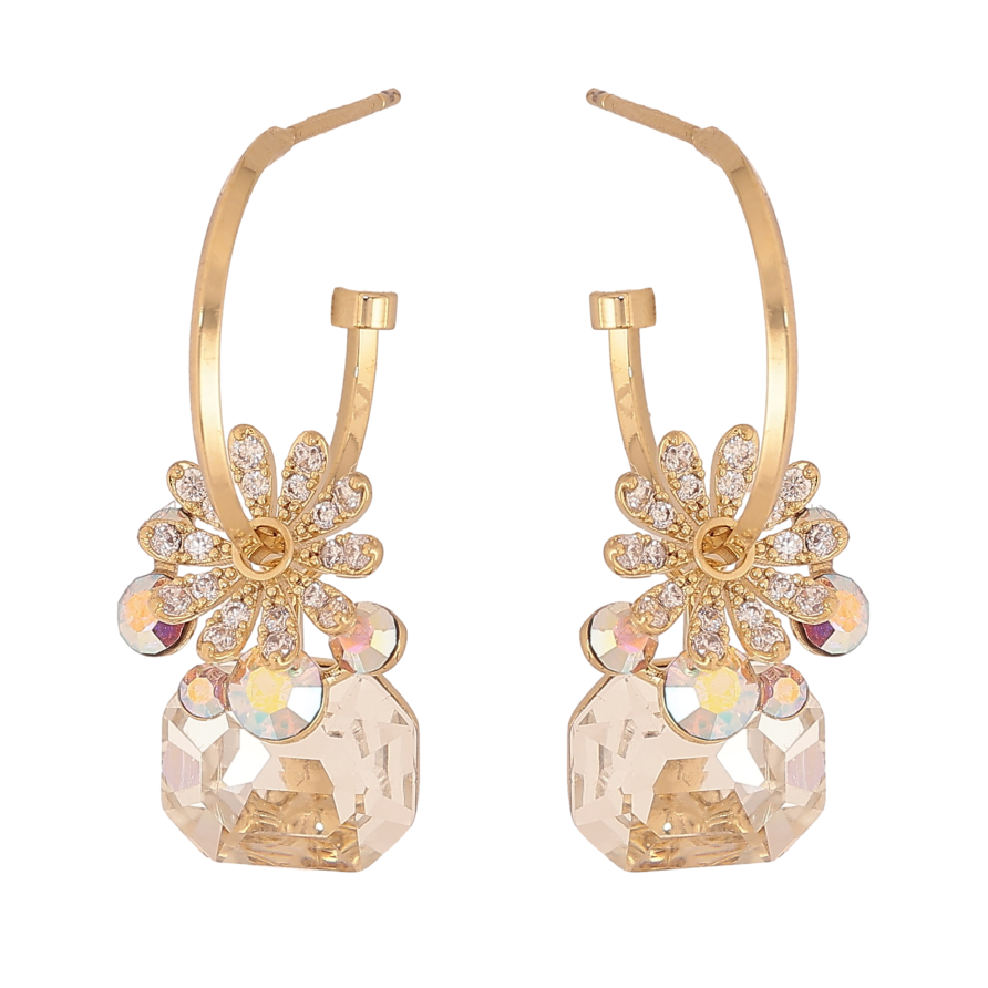 Сережки Xuping колір 14K з кристалами Swarovski пусети "Квіткові мотиви з кристалами АВ та Clear" фото №1 Сережки Xuping колір 14K з кристалами Swarovski пусети "Квіткові мотиви з кристалами АВ та Clear" фото №1