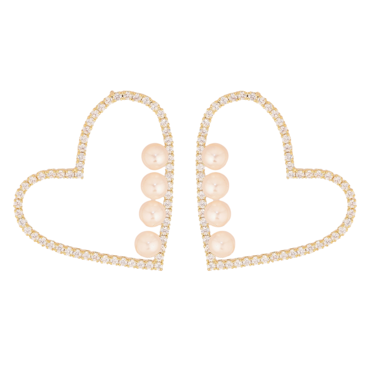 Серьги Xuping цвет 14K с кристаллами Swarovski пусеты "Сердечки с мелкими кристаллами Clear и жемчужинами" фото №23