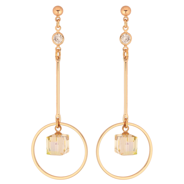 Серьги Xuping цвет 18K с кристаллами Swarovski пусеты "Декоративные подвески с кубиками Vitrail Light" фото №5