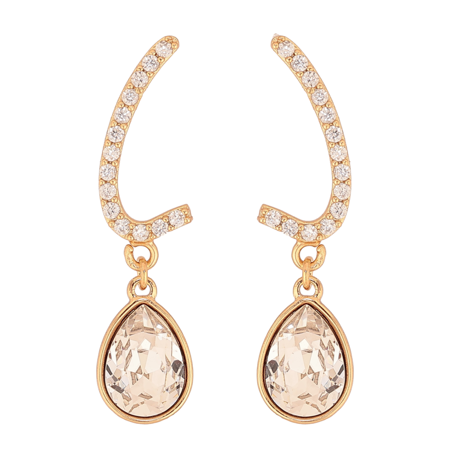 Сережки Xuping колір 18K з кристалами Swarovski пусети "Дуги з кристальними крапельками Clear" фото №1 Сережки Xuping колір 18K з кристалами Swarovski пусети "Дуги з кристальними крапельками Clear" фото №1