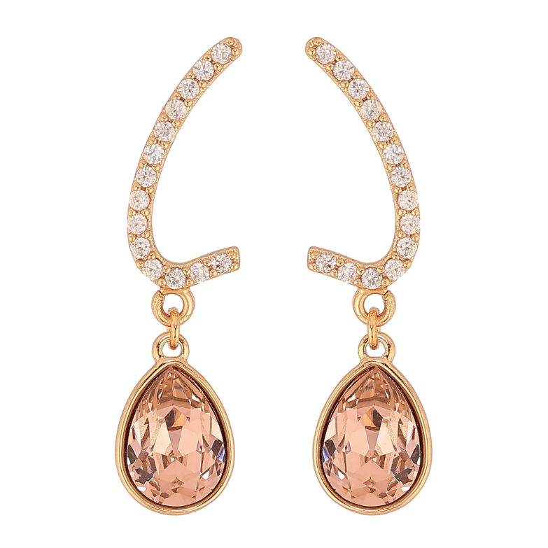 Сережки Xuping колір 18K з кристалами Swarovski пусети "Дуги з кристальними крапельками Antique Pink" фото №5