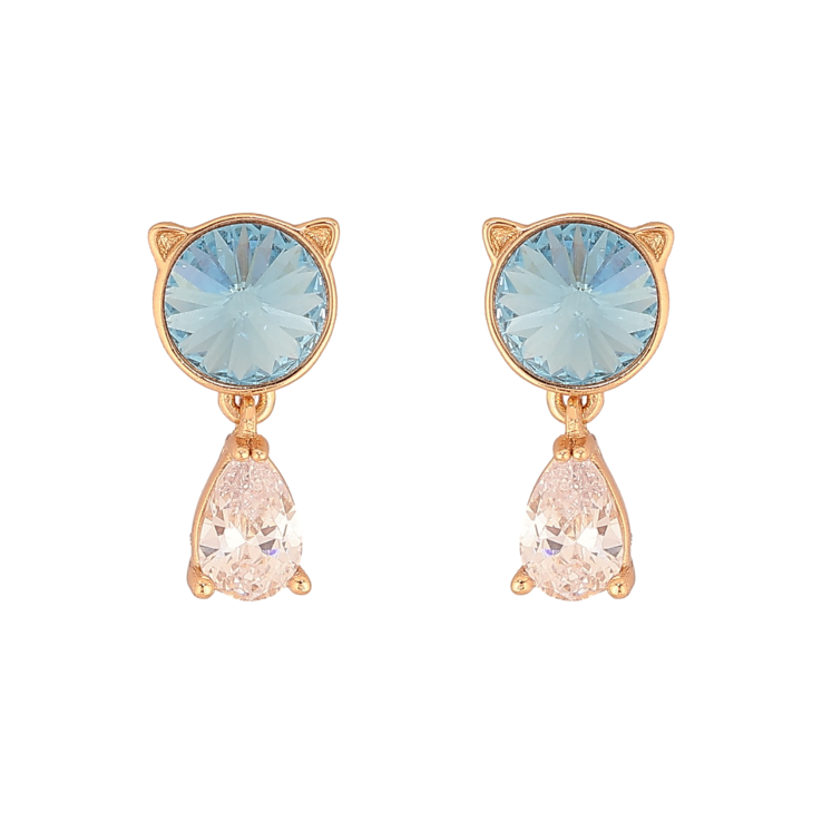 Серьги Xuping цвет 18K с кристаллами Swarovski пусеты "Котики с кристаллом Aqumarine" фото №7