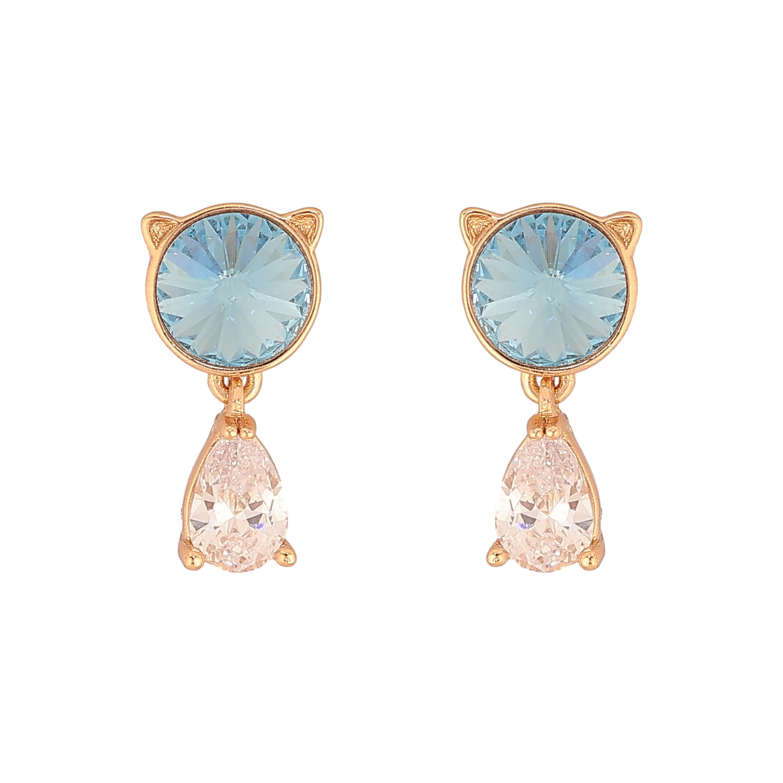 Сережки Xuping колір 18K з кристалами Swarovski пусети "Котики з кристалом Aqumarine" фото №1 Сережки Xuping колір 18K з кристалами Swarovski пусети "Котики з кристалом Aqumarine" фото №1