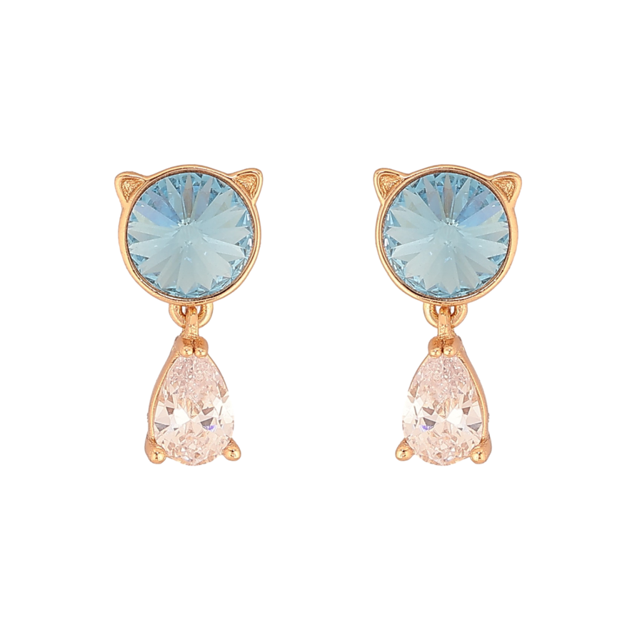 Серьги Xuping цвет 18K с кристаллами Swarovski пусеты "Котики с кристаллом Aqumarine" фото №1 Серьги Xuping цвет 18K с кристаллами Swarovski пусеты "Котики с кристаллом Aqumarine" фото №1