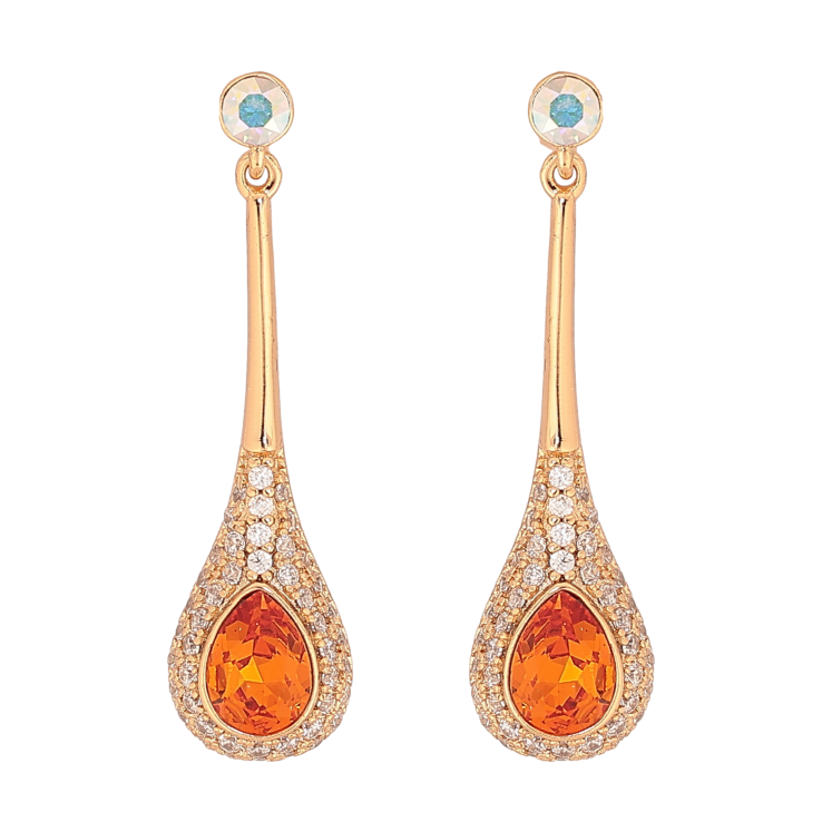 Серьги Xuping цвет 18K с кристаллами Swarovski пусеты "Кристалл АВ и Tangerine в капельном обрамлении" фото №10