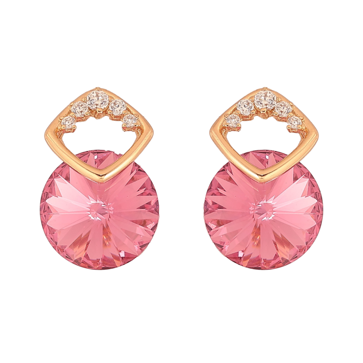 Серьги Xuping цвет 18K с кристаллами Swarovski пусеты "Кристалл Rose в скрепке ромб с кристаллами" фото №4