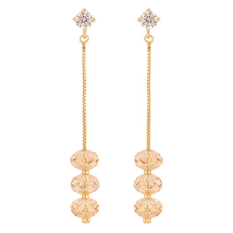 Сережки Xuping колір 18K з кристалами Swarovski пусети "Кристальні намистини Golden Shadow на ланцюжках" фото №6