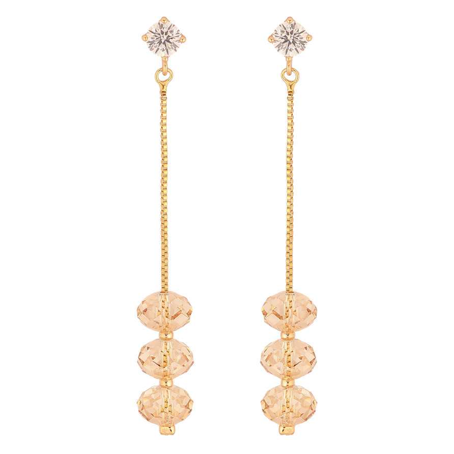 Серьги Xuping цвет 18K с кристаллами Swarovski пусеты "Кристальные бусины Golden Shadow на цепочках" фото №1