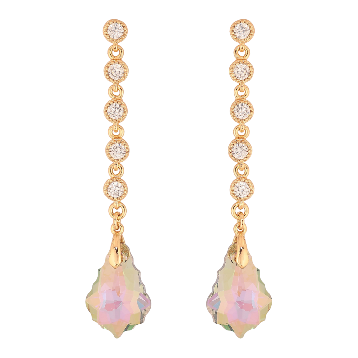 Серьги Xuping цвет 18K с кристаллами Swarovski пусеты "Кристаллы Vitrail Light на дорожке" фото №11