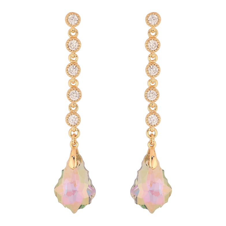 Серьги Xuping цвет 18K с кристаллами Swarovski пусеты "Кристаллы Vitrail Light на дорожке" фото №5