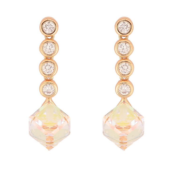 Серьги Xuping цвет 18K с кристаллами Swarovski пусеты "Куб Shimmer на круглых кристаллах" фото №18