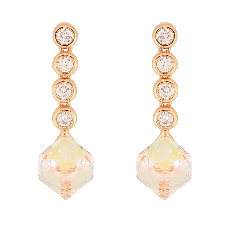 Серьги Xuping цвет 18K с кристаллами Swarovski пусеты "Куб Shimmer на круглых кристаллах" фото №1 Серьги Xuping цвет 18K с кристаллами Swarovski пусеты "Куб Shimmer на круглых кристаллах" фото №1