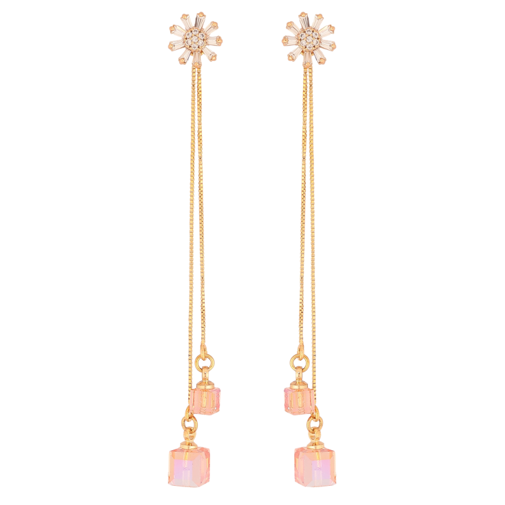 Серьги Xuping цвет 18K с кристаллами Swarovski пусеты "Цветочки с кристаллами Light Rose на цепочке" фото №16
