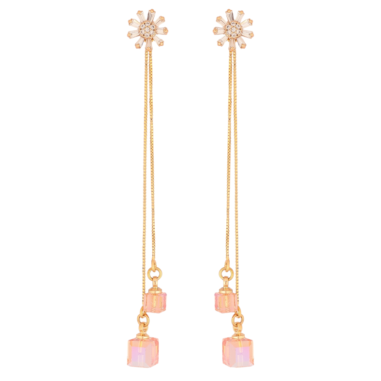 Сережки Xuping колір 18K з кристалами Swarovski пусети "Квіточки з кристалами Light Rose на ланцюжку" фото №2