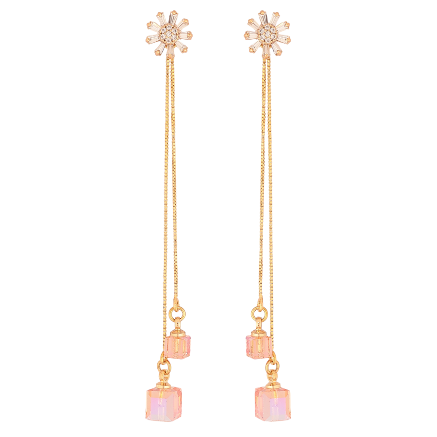 Серьги Xuping цвет 18K с кристаллами Swarovski пусеты "Цветочки с кристаллами Light Rose на цепочке" фото №1 Серьги Xuping цвет 18K с кристаллами Swarovski пусеты "Цветочки с кристаллами Light Rose на цепочке" фото №1