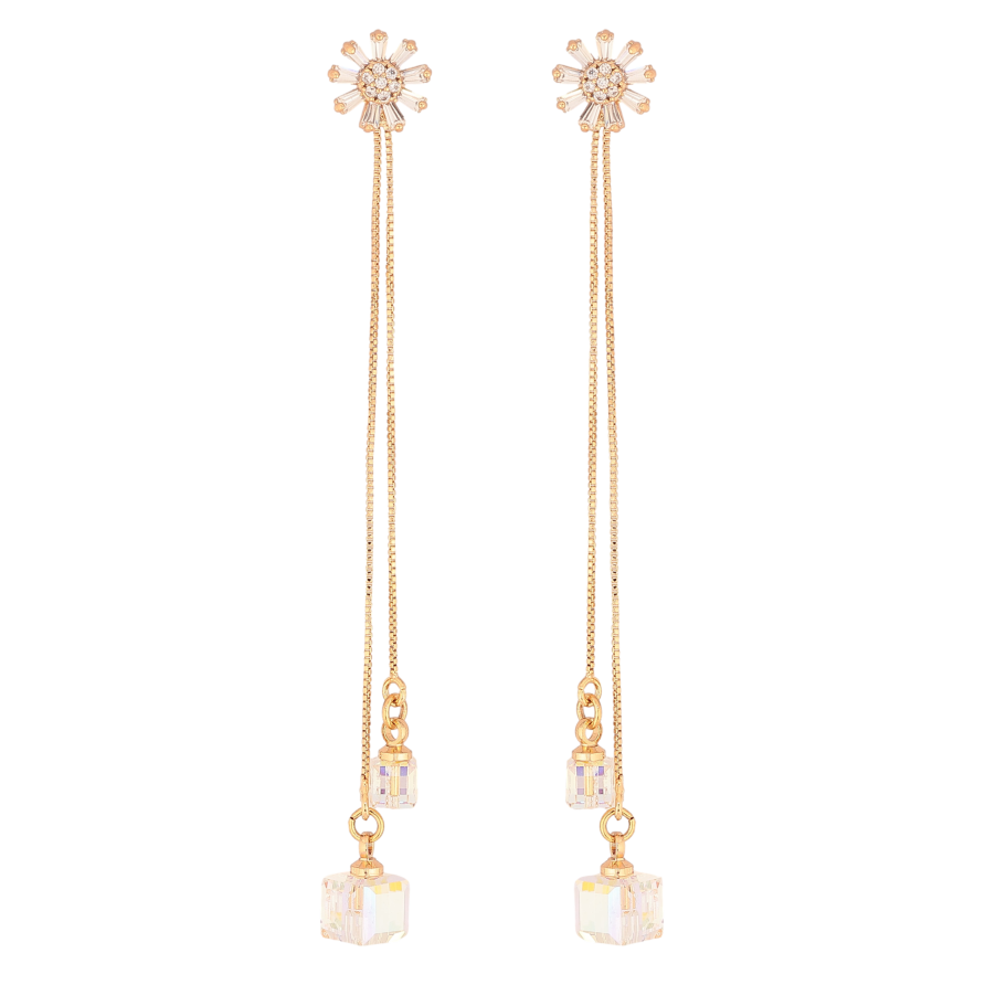 Сережки Xuping колір 18K з кристалами Swarovski пусети "Квіточки з кристалами Shimmer на ланцюжку" фото №1 Сережки Xuping колір 18K з кристалами Swarovski пусети "Квіточки з кристалами Shimmer на ланцюжку" фото №1