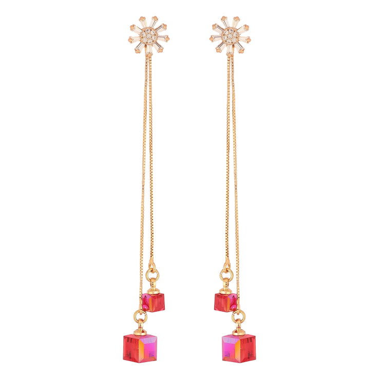 Серьги Xuping цвет 18K с кристаллами Swarovski пусеты "Цветочки с кристаллами Scarlet на цепочке" фото №17
