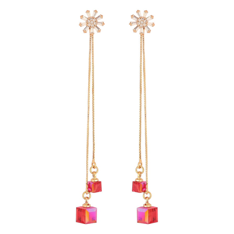 Серьги Xuping цвет 18K с кристаллами Swarovski пусеты "Цветочки с кристаллами Scarlet на цепочке" фото №1 Серьги Xuping цвет 18K с кристаллами Swarovski пусеты "Цветочки с кристаллами Scarlet на цепочке" фото №1