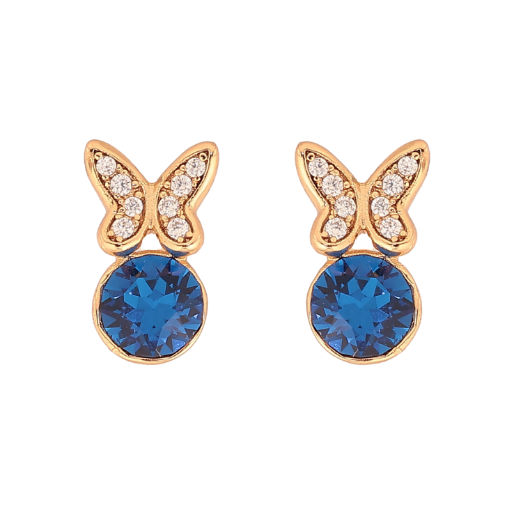 Серьги Xuping цвет 18K с кристаллами Swarovski пусеты "Бабочки с кристаллом Capri Blue" фото №5