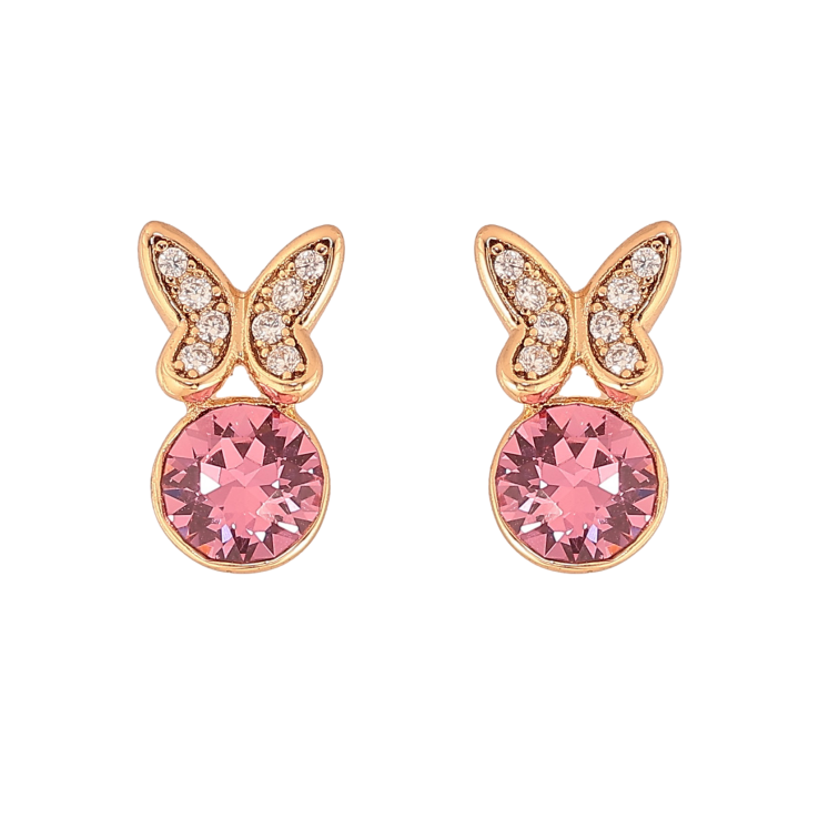 Серьги Xuping цвет 18K с кристаллами Swarovski пусеты "Бабочки с кристаллом Rose" фото №3