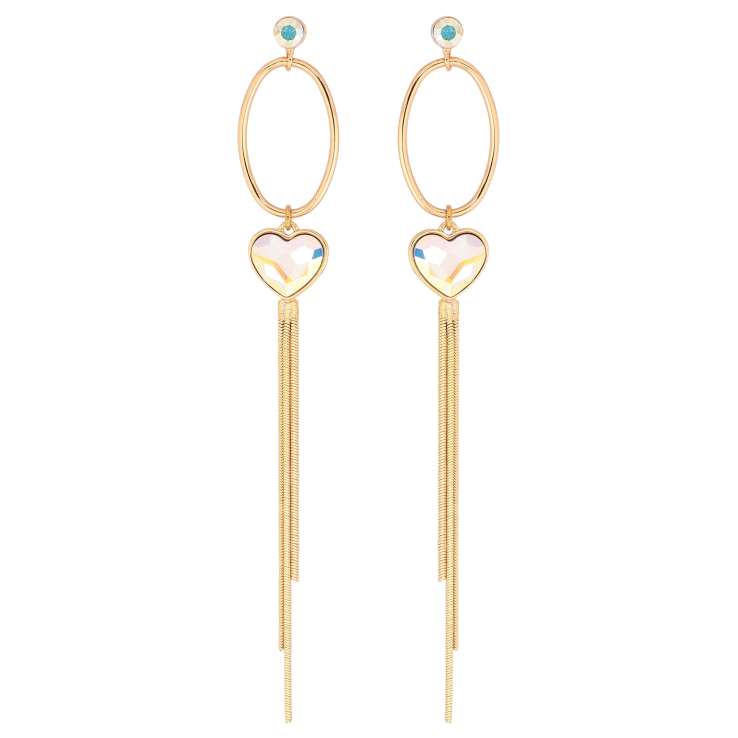 Серьги Xuping цвет 18K с кристаллами Swarovski пусеты "Овальные подвески с кристаллами АВ" фото №6