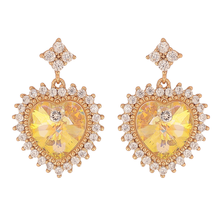 Серьги Xuping цвет 18K с кристаллами Swarovski пусеты "Сердечки Sunshine Delite в обрамлении" фото №21