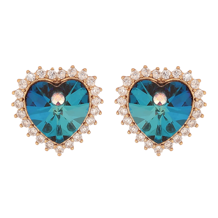Серьги Xuping цвет 18K с кристаллами Swarovski пусеты "Сердечки Metallic Blue в обрамлении кристаллов" фото №12
