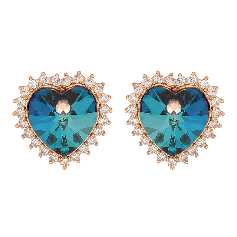 Серьги Xuping цвет 18K с кристаллами Swarovski пусеты "Сердечки Metallic Blue в обрамлении кристаллов" фото №18