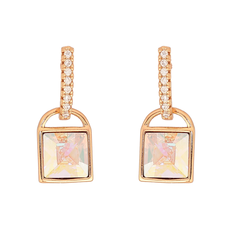 Серьги Xuping цвет 18K с кристаллами Swarovski пусеты "Замочки с кристаллом АВ" фото №14