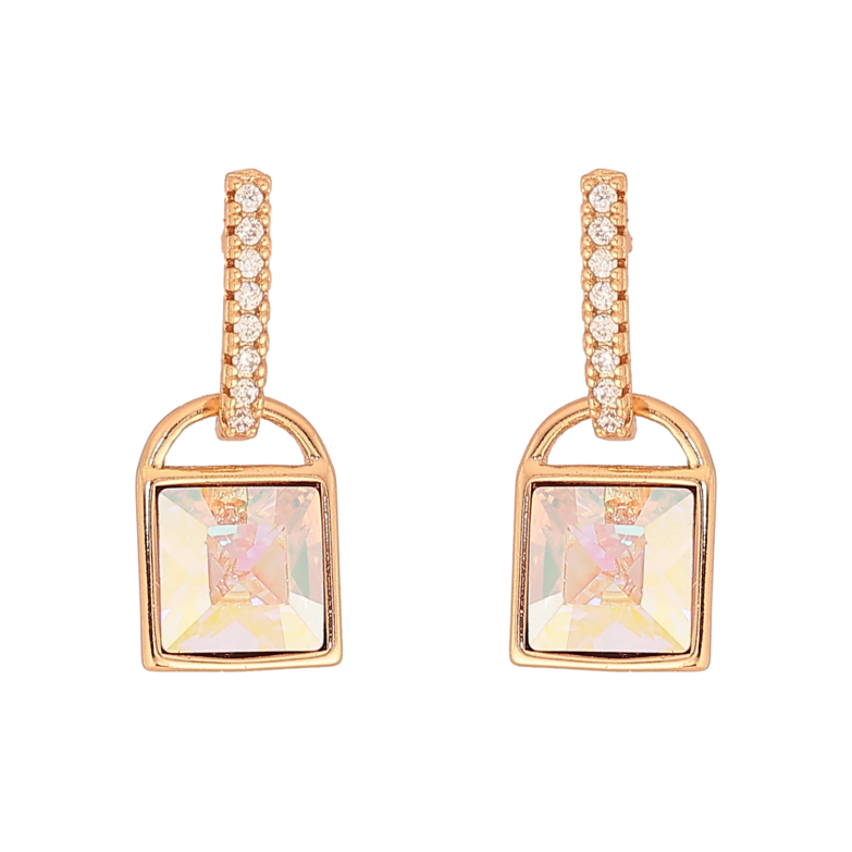 Сережки Xuping колір 18K з кристалами Swarovski пусети "Замочки з кристалом АВ" фото №3 Сережки Xuping колір 18K з кристалами Swarovski пусети "Замочки з кристалом АВ" фото №3